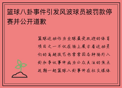 篮球八卦事件引发风波球员被罚款停赛并公开道歉