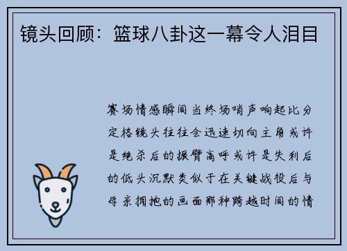 镜头回顾：篮球八卦这一幕令人泪目
